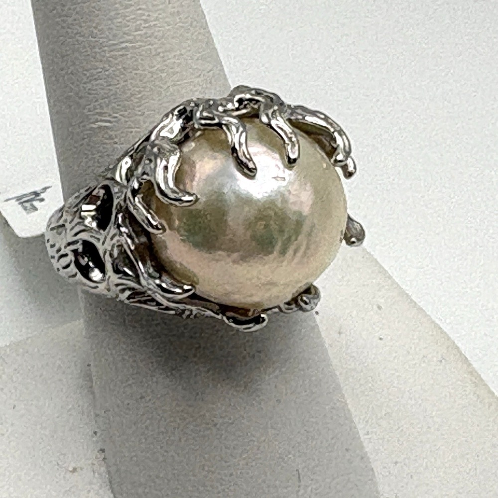 JTV Sterling Silver Ring Large Cultured Pearl Size 8 Genusis Branches Nature